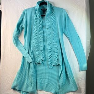 INC International Concepts Aqua Ruffled Open-Front Cardigan